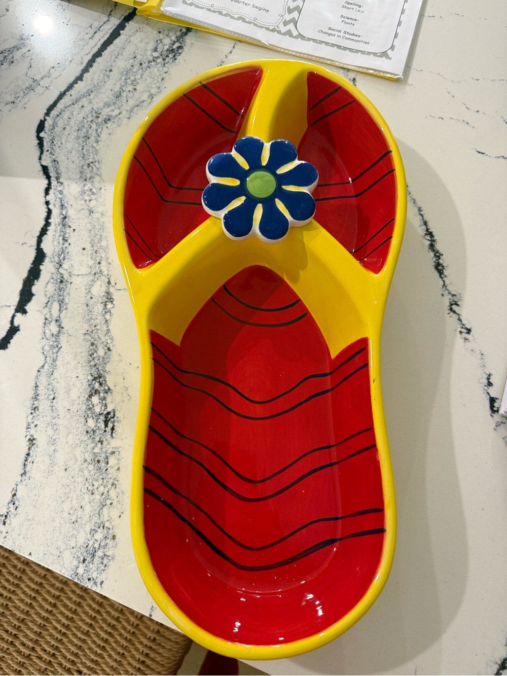 Yellow and Red Flip-Flop Decorative Shoe Bowl- chips and dip - veggies and dip